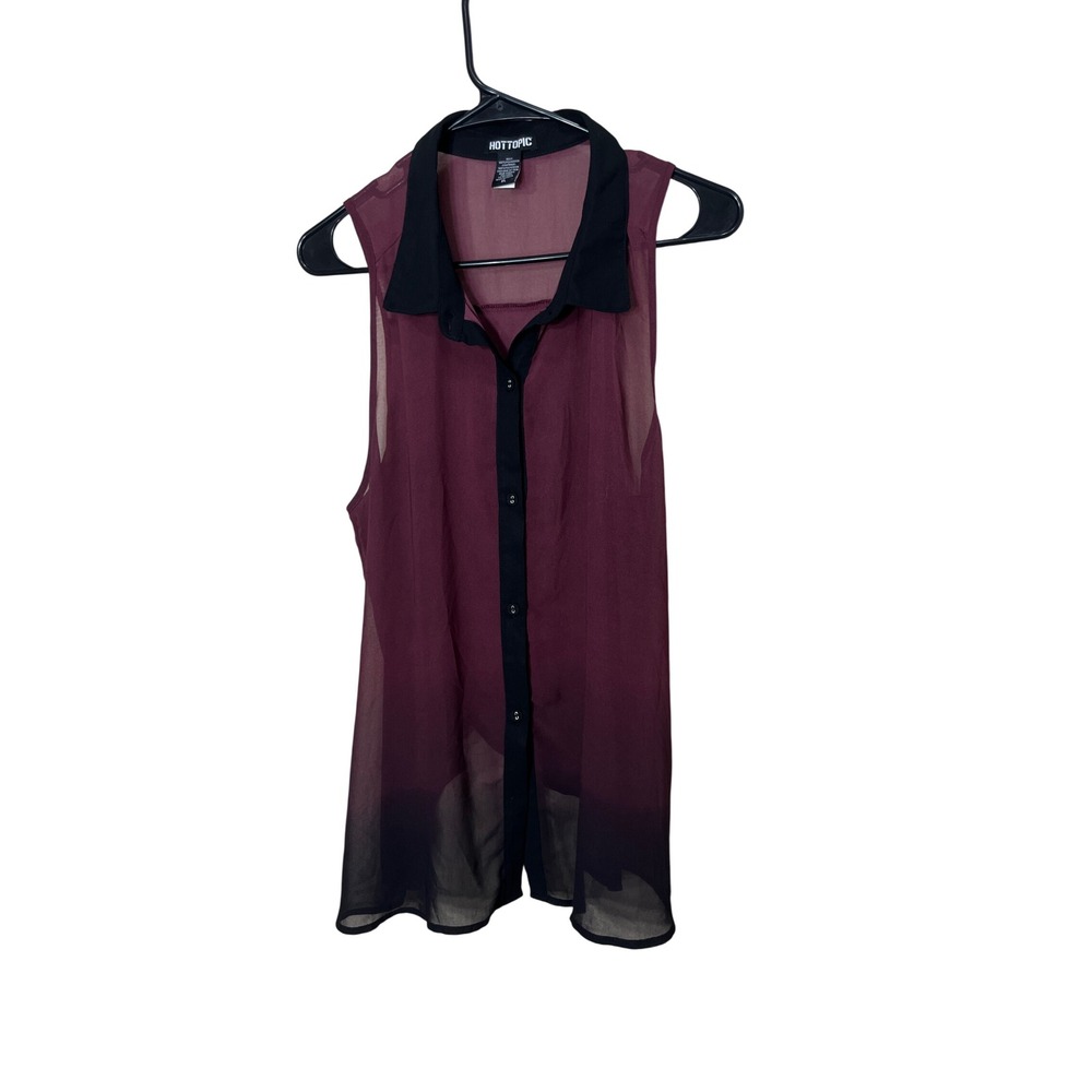 Hot‎ Topic Sleeveless Sheer Button Front Blouse Top Purple Black XL